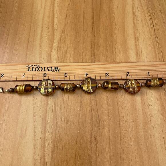 hand crafted 8 inch bracelet brown gold glass beads pearls - Picture 3 of 3